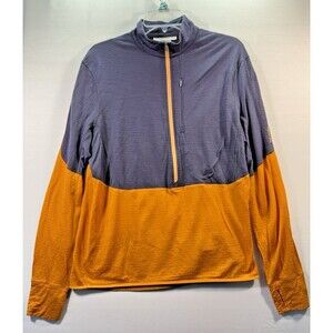Icebreaker Orange/Blue Merino Blend 200 RealFleece Descender 1/4 Zip- Mens Large